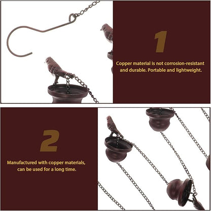 Ciieeo Copper Metal Rain Chain 2.4m for Garden and Courtyard, Decorative Rain Gutter Chain with Bird Cups, Outdoor Roof Rainwater for Patio Drainage