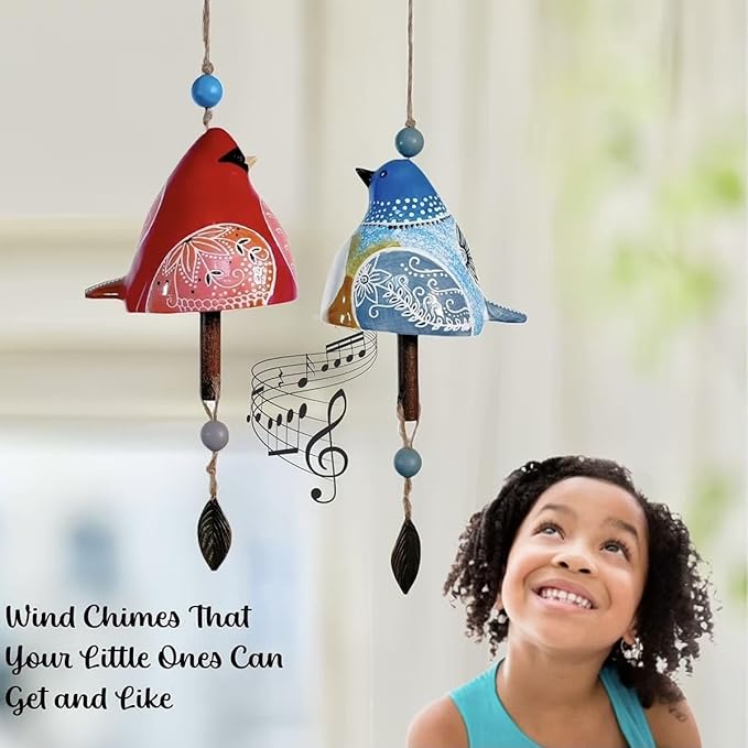 Cute Ceramic Wind Chimes for Outside and Indoor, Memorial Windchime with Soothing Melodic Tones, Gifts for Mom, Garden Patio Balcony Home Decor Hanging Windchimes (Single Bird-Blue)
