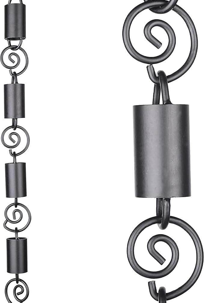 RainChains Pacific Spiral Rain Chain 8.5ft Black Aluminum Premium Rain Chains for Gutters Decorative Chain.
