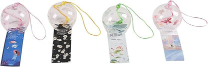 Falytemow 4 pcs Japanese Wind Chimes Romantic Flowers Small Wind Bells Handmade Glass Japanese Style Pendant for Birthday Present Home Decors (Sakura, Chrysanthemums, Lotus, and Plum Blossoms, 7 cm)