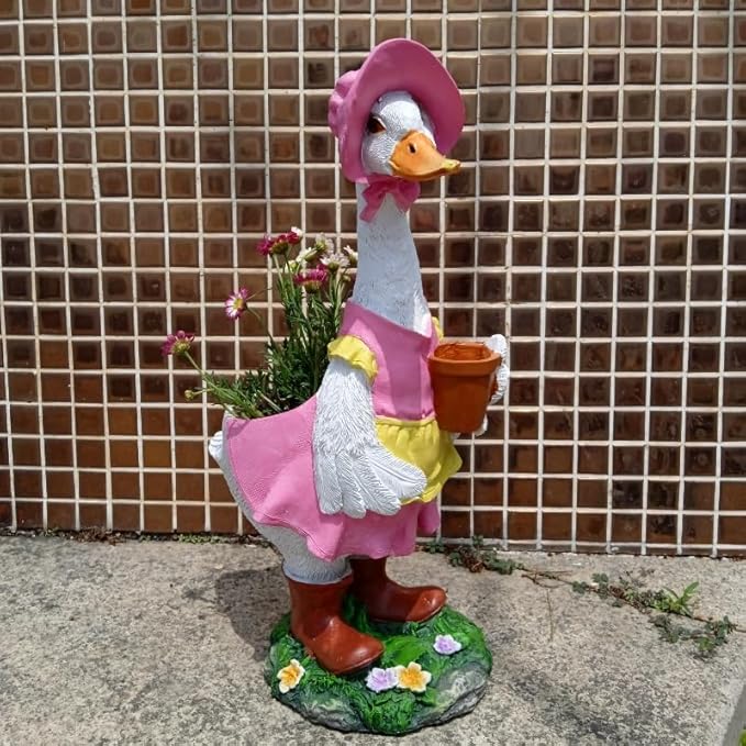 Duck Garden Statue Planter - Duck Succulent Flowerpot, Resin Animal Figurine for Indoor Outdoor Patio, Balcony, Office Desk Decor & Housewarming Gifts