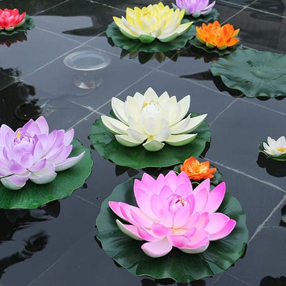 5Pcs Lily Pads for Ponds, Artificial Lotus- Water Lily Pads Leaves & Floating Foam Lotuses for Garden Fish Pond Aquarium Pool Wedding Decor