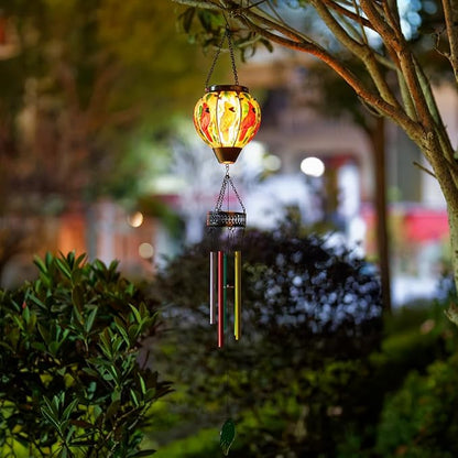 Starsoul Solar Wind Chimes for Outside, Cardinal Hot Air Balloon with Flickering Flame Solar Wind Chime, Glass Windchimes Outdoors Garden Decor, Gift for Mother's Day Mom Grandma