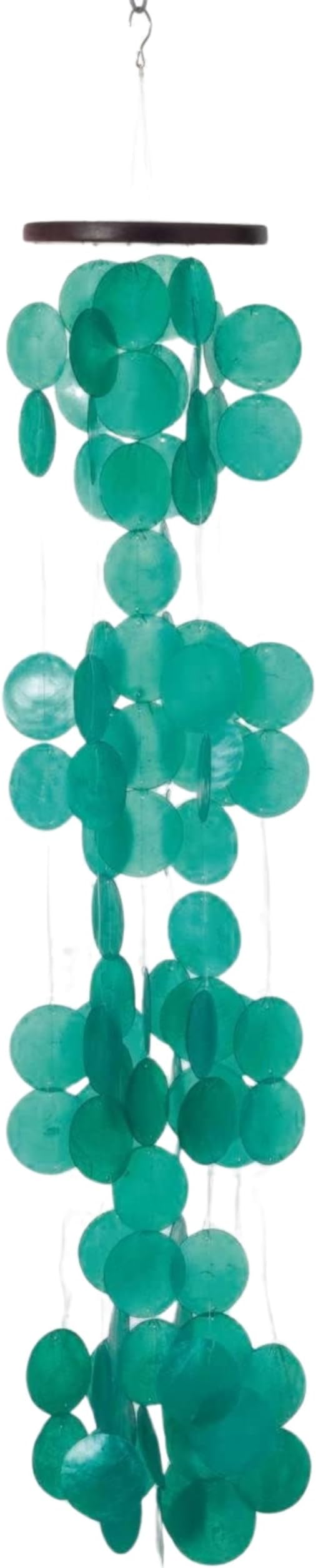 Woodstock Chimes Capiz Waterfall Wind Chime, 40" Patina Green Capiz Round Sea Shell, Handcrafted Ocean Theme Windchime for Outdoor, Patio or Garden Décor (CWPG)