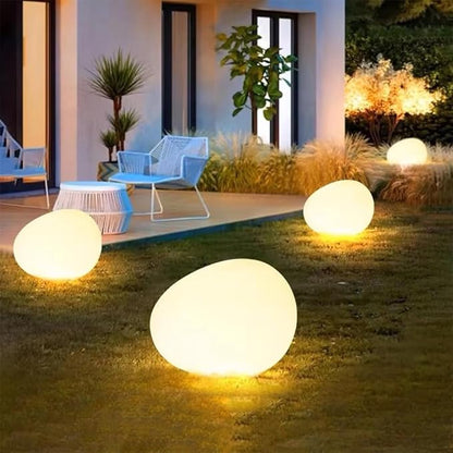 Solar Small Garden Lights Outdoor Glow Cobblestone Shape Lamp Garden Decor Waterproof Landscape Night Lights for Garden Paths, Stairs, Lawns, Patios, Yard, 4 Pack (Warm White)