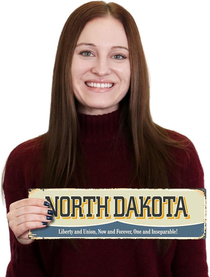 SmartSign 4 x 14 inch North Dakota State Vintage Metal Sign “Liberty And Union”, 40 mil Rustproof Aluminum with Clear Overcoat, Retro Wall Décor, Multicolor, Made in USA