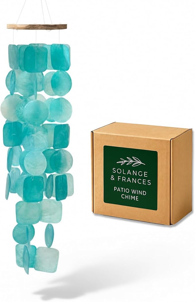 Solange & Frances Patio Decor, Garden Decor, Wind Chimes for Outdoors, Capiz Shells Windchimes for Outdoors. Unique, Gifts for Women (Turquoise)