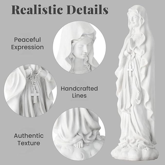 EROMMY 30.7 Inch Virgin Mary Praying Statue Outdoor Garden Religious Sculpture Magnesium Oxide Mary Statue for Yard Patio Lawn Home Entryway Hallway Decor (White)