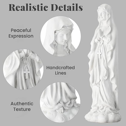 EROMMY 30.7 Inch Virgin Mary Praying Statue Outdoor Garden Religious Sculpture Magnesium Oxide Mary Statue for Yard Patio Lawn Home Entryway Hallway Decor (White)