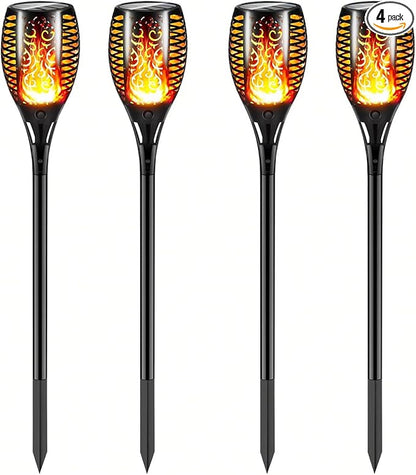 4 Pack Outdoor Solar Flame Light,Solar Lights Outdoor for Garden Decorations with Flickering Flame,IP65 Waterproof Solar Powered Yard Lights Torch Light for Lawn Patio Pathway (Warm White)
