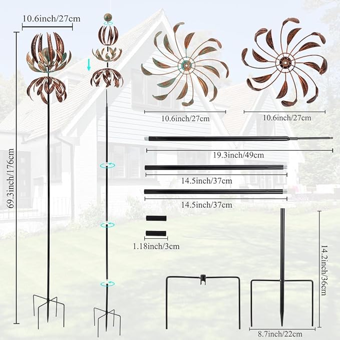 DREAMYSOUL Wind Spinner for Yard and Garden, 360 Degree Tulip Wind Spinner Outdoor, Large Kinetic Metal Wind Spinners & Sculpture