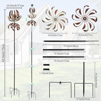 DREAMYSOUL Wind Spinner for Yard and Garden, 360 Degree Tulip Wind Spinner Outdoor, Large Kinetic Metal Wind Spinners & Sculpture