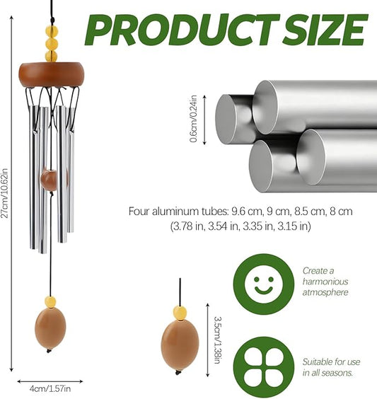 10.6'' Aluminium Mini Wind Chimes with 4 Rods, Memorial Wind Chimes for Outside Small Gifts Deep Tone Unique Garden Patio Hanging Home Decor Brown