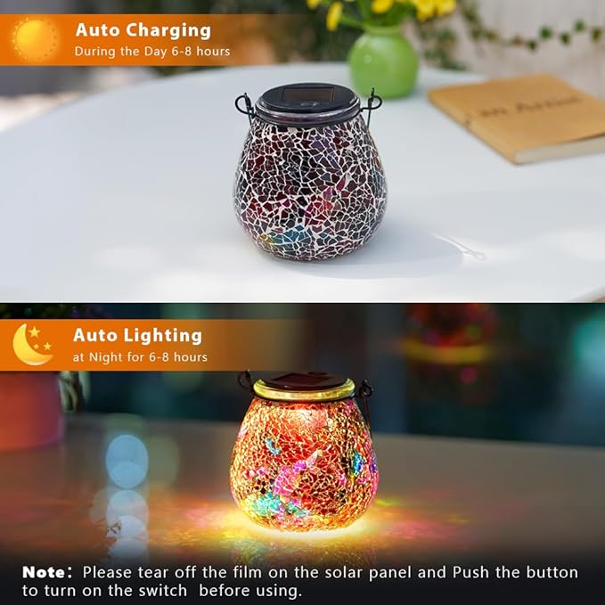 Stargarden Mosaic Solar Lantern ,Outdoor Hanging Waterproof Mosaic Light Solar Table Lamp for Garden ,Patio,Yard Decor (Red)