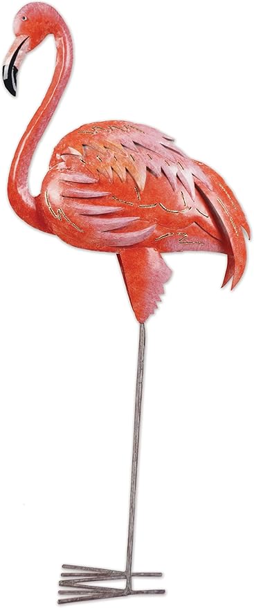 Sunset Vista Designs Outdoor Yard Decor - 3 Dimensional Metal Flamingo Garden Sculpture, 38" Tall, Looking Forward