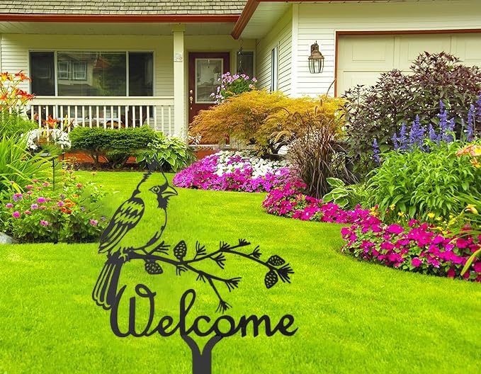 Metal Cardinal Garden Decor Bird Gifts for Women Mom Birthday Black Silhouette Birds Statues for Outside Garden Yard Art Sign Patio Lawn Ornaments Outdoor Decor 13.78 * 10.63in