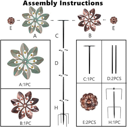 VEWOGARDEN Wind Spinners Outdoor with 2 Blades, Metal Kinetic Wind Spinner with Flower Design for Yard Garden Lawn Decorations