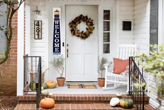 Welcome Lighthouse Sign for Front Door, 4ft Tall Front Porch Decor, Vertical Wooden Signs for Front Porch, Rustic Farmhouse Wood Porch Decorations Outdoor