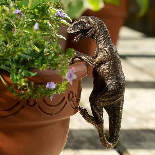Dinosaur Flower Pot Hugger Figurines, Dinosaur Statue Planter Decor for Garden Yard Fence Balcony Home Plant Decoration Gifts
