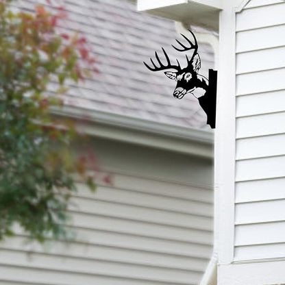 Peeping Metal Deer Decor - Black Deer Yard Art for Outdoor Tree, Fence, or Farmhouse Wall, 11.4" x 9.37" Weatherproof Metal Animal Silhouette (Screws Included)