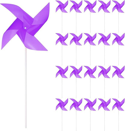 HARFINGTON 50pcs Windmills for The Yard Garden 15" x 7.5" 4 Leaves Pinwheels Wind Mills Spinners Windproof Waterproof Bird Devices with Stakes for Patio Decor, Purple