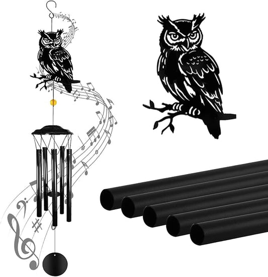 Owl Wind Chimes for Outside - Owl Windchimes Outdoors, Black Metal Memorial Wind Chime for Home, Patio, Balcony Decor, for Mom Dad Family Friend, Gifts for Mother's Day, Housewarming, Retirement