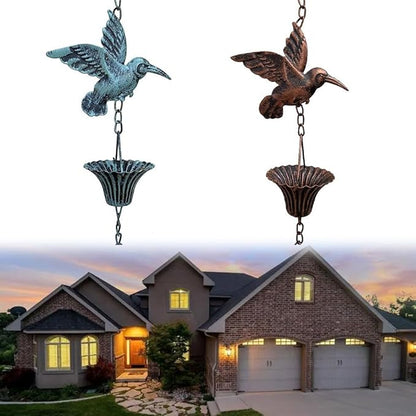 FABULETTA 8.5ft Metal Rain Chain for Outdoor Eaves Decoration, Vintage Garden Pendant with Rust-Resistant Design for Patio or Yard Water Flow(Blue)