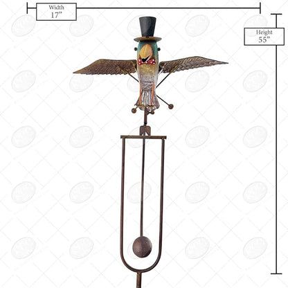 Red Carpet Studios Garden Stake Yard Art Metal and Glass Balance Rocker with Stake, 20-Inches, Flying Bluebird in Hat