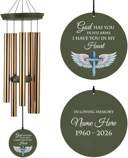Personalized Wind Chimes, in Loving Memory of Sympathy Wind Chimes, Cross Memorial Wind Chime, Loss of Loved Dad/Mom, Heaven Wing Funeral Gifts, Listen to the Wind, Produced in USA