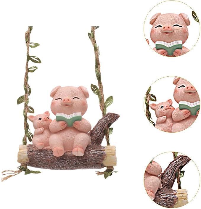 Swing Animal Garden Statue, Resin Ornament, Cartoon Gift,Decorative Hanging Sculpture Cute Pig Figurine for Outdoor Indoor