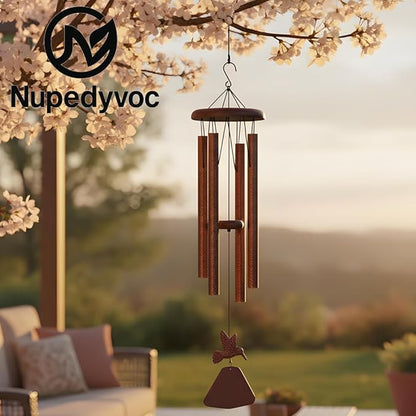 32” Large Matte Antique Bronze Hummingbird Aluminum Wind Chimes with Iron Cap for Outside, Deep Tone Outdoor Garden Patio Waterproof Decor, Ideal Gift for Mother's Day, Meditation, Relaxation