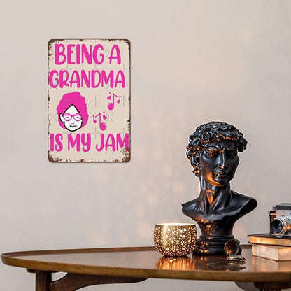 Vintage Tin Signs Being A Grandma Is My Jam for Room,Patio,Office,Yard & More Retro Metal Wall Decor,8x12 Inch Funny Quotes & Gothic Designs