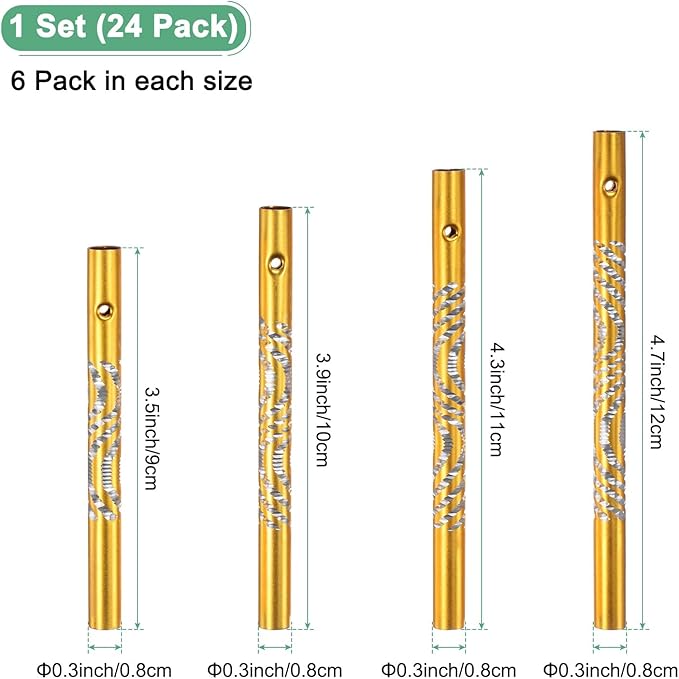 M METERXITY 24-Pack Wind Chime Tubes, 4 Sizes Aluminum Metal Wind Bell Empty Tubes for Outside/Adults Arts and Crafts/DIY [Yellow]