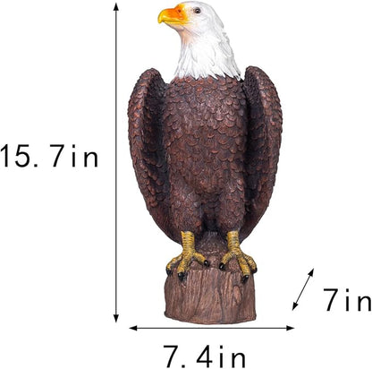 H:15.7in Outdoor Great Eagle Sculpture Garden Decoration Hand-Painted Bald Eagle Decoration - Bald Eagle Statue, Majestic American Indoor/Outdoor American Office, Courtyard Decoration
