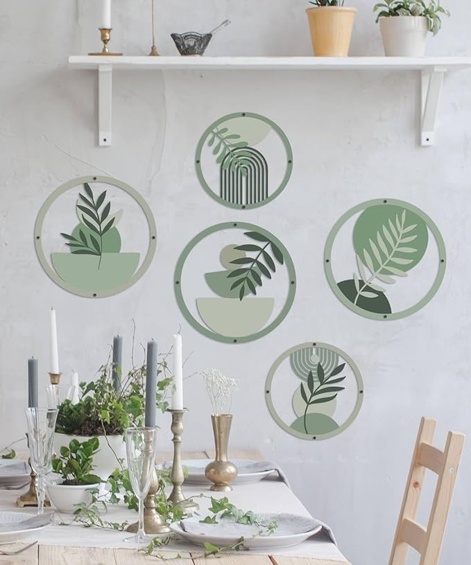 Putuo Decor 5 Pcs Boho Wall Art Set, Bohemian Minimalist Geometric Wall Hanging Decor, Nature-Inspired Farmhouse Nursery Decoration for for Apartment Living Room Bathroom Bedroom Above Bed