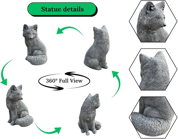 Sitting Fox Statue Garden Sculpture Painted Animal Figure Concrete Outdoor Decoration Yard Ornament Animals Lovers Gift Porch Fox Figurine Backyard Art