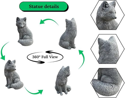 Sitting Fox Statue Garden Sculpture Painted Animal Figure Concrete Outdoor Decoration Yard Ornament Animals Lovers Gift Porch Fox Figurine Backyard Art