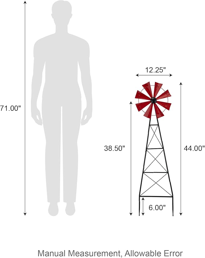 Glitzhome Wind Spinners Outdoor Windmill, 44 Inch Red Metal Wind Spinner Yard Stake with Hand Painted Glossy Finish, Outdoor Garden Lawn Patio Flowerbed Decor