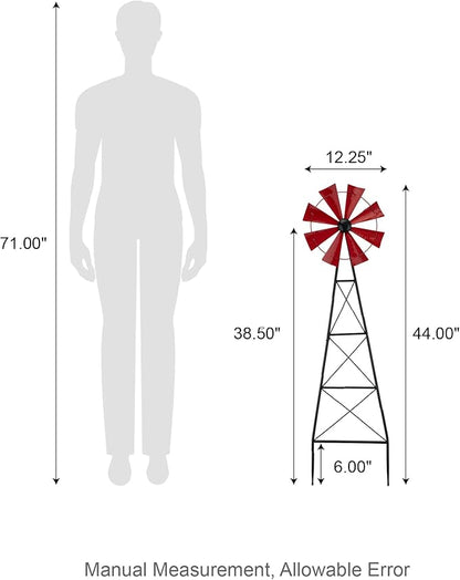 Glitzhome Wind Spinners Outdoor Windmill, 44 Inch Red Metal Wind Spinner Yard Stake with Hand Painted Glossy Finish, Outdoor Garden Lawn Patio Flowerbed Decor