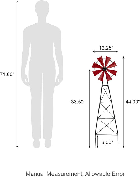 Glitzhome Wind Spinners Outdoor Windmill, 44 Inch Red Metal Wind Spinner Yard Stake with Hand Painted Glossy Finish, Outdoor Garden Lawn Patio Flowerbed Decor