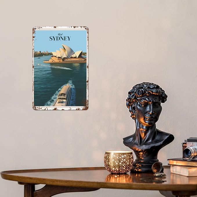 patio wall decor Travel Sydney 10 metal signs vintage Metal Vintage Retro Tin Sign: Decorative Wall Art for Bathroom,Yard,Wedding,Street,Garage,and More 8X12inch