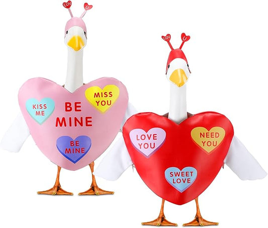 Abbylike 2 Sets Valentine's Day Porch Goose Outfits Conversation Heart Porch Yard Goose Outfits Clothes Costume Fits Large 23'' Cement for Garden Yard Statue Pathway Decorations