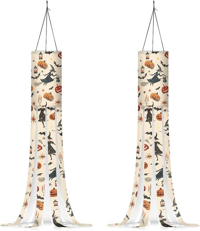 Jeiento Halloween Ghost Windsock 2 Pack Holiday Party Wind Socks for Home Yard Outdoor Decor 40 Inch Wind Sock Outdoor Hanging Decor,