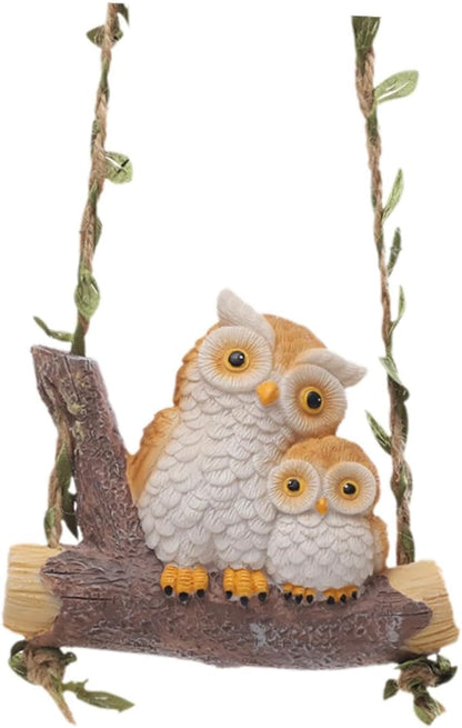 Swing Animal Garden Statue, Hanging Sculpture,Creative, Cartoon Cute Figurine Resin Ornament for Outdoor Courtyard Tree, Owl Statue