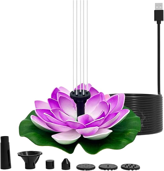 Solar Garden Fountain Water Lilies Designs Outdoor Bird Bath Accessories Suitable for Patios and Fish Pond Fish Pond Accessories