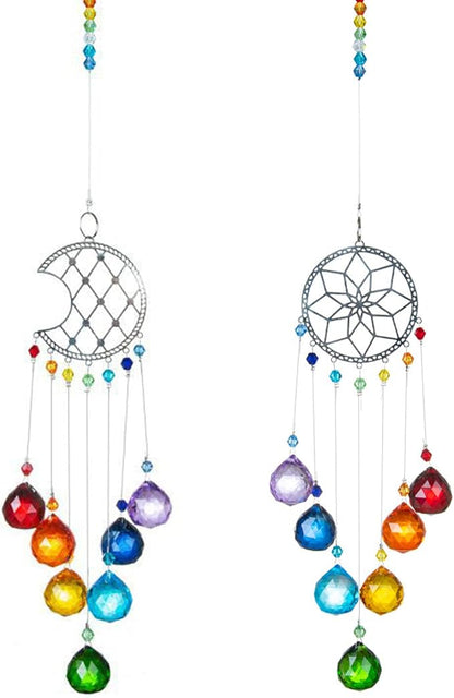 Crystal Moon Suncatcher Stained Glass Beads Rainbow Maker Window Wall Hanging Prism Pendant Garden Outdoor Home Decor Ornaments
