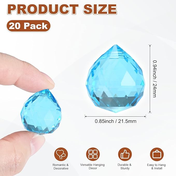 M METERXITY 20-Pack Crystal Ball Prisms, 24mm/0.94 Inch Chandelier Pendant Maker Hanging Crystals Chandelier Prisms for Home/Windows/Garden/DIY Decoration[Blue]