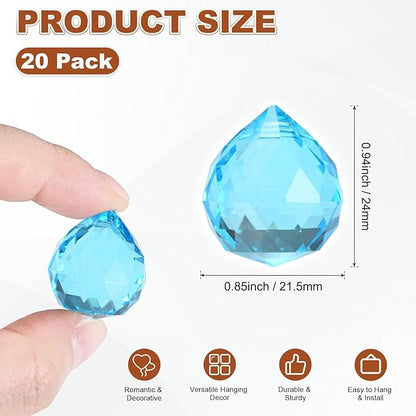 M METERXITY 20-Pack Crystal Ball Prisms, 24mm/0.94 Inch Chandelier Pendant Maker Hanging Crystals Chandelier Prisms for Home/Windows/Garden/DIY Decoration[Blue]
