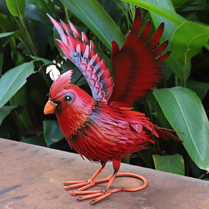 Vindar Cardinal Garden Sculpture Cardinal Statue Metal Bird Yard Art Realistic Large Red Bird Standing Handcrafted Outdoor Decor, Gift for Mom Grandma Wife