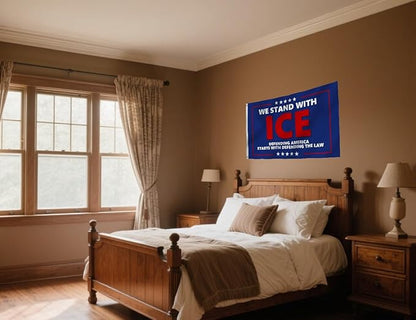 We Stand With Ice Flag 3X5Ft, Defending American Starts With Defending The Law Flags,CIty Banner, Men Women Banner,Vibrant Colors, Double Stitched with 2 Brass Grommets, Bar Garden Street Decoration, GYM, Office Decor,Indoor Outdoor Use,Gifts. (3X5FT)